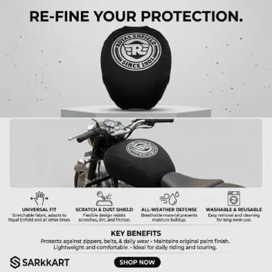 Image of Arhaan Art Modification Bullet Meteor Petrol Tank Cover Black,Universal FIT Stretchable Fabric, Since 1901 Logo