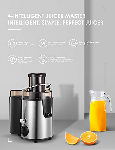 Juicer Machines, FOHERE Juicer Whole Fruit and Vegetables with 3-Speed Setting, Upgraded Version Max Power 800W Motor Quick Juicing, Cleaning Brush and Juicing Recipe Included - Image 4
