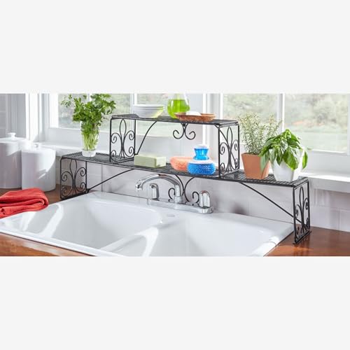 BrylaneHome Kitchen Scroll 2-Tier Over Sink Shelf Organizer - Black