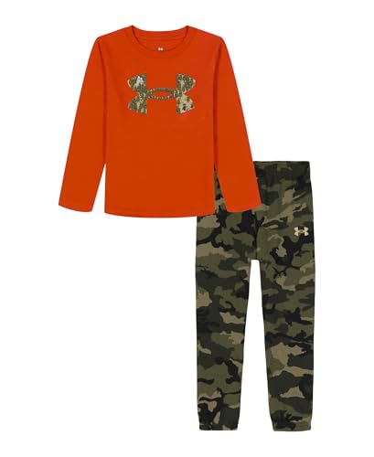 Under Armour Baby Boys' 2-Piece Long Sleeve T-Shirt and Fleece Pants Set, Outdoor Collection, Surplus Orange Camp, 12M