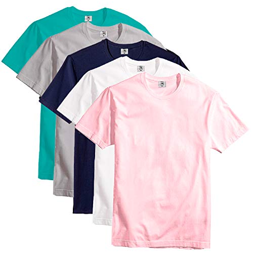 Kit Com 5 Camisetas Slim Masculina Básica Algodão Part.B (Rosa, Branco, Azul, Cinza e Verde, G)