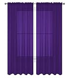 LuxuryDiscounts 2 Piece Solid Purple Elegant Sheer Curtains Fully Stitched Panels Window Treatment Drape 54