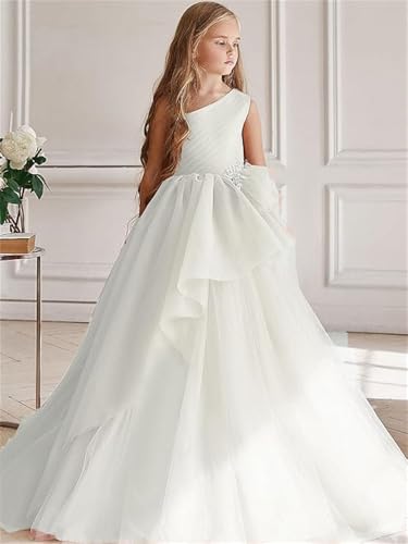 GZCYL One Shoulder Pageant Dresses for Girls Blush Pink Flower Girl Dress for Wedding Tulle Kids Princess Ball Gowns3