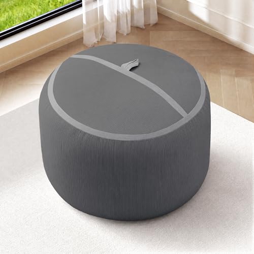 Image of 2FT Bean Bag Chair 2'Bean Bag Chairs with Memory Foam Filled Small Bean Bag | Bean bags with Washable Cover Fine Corduroy Fabric, Comfy Chairs for Living Room Bedroom Dorm, Darkgrey with Linghtgrey