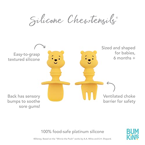 Bumkins SFI-DWP Disney Baby Utensils Set, Chewtensils Silicone Spoons For Dipping, Self-Feeding, Baby Led Weaning, Trainer Learning First Stage Stage Eating, Fork And Spoon, Babies 6 Months, Winnie The Pooh thumb #4