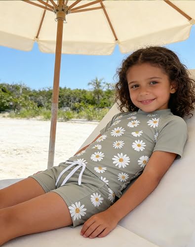 Image of Lovekider Girls Swimsuits Two Piece Rash Guard Set Short Sleeve Bathing Suit Liner Swimwear with Sun Protection 3-12T
