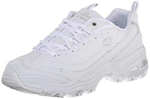Skechers womens D'lites Looking Glass Memory Foam Lace-up Sneaker,White Lace,7.5 M US