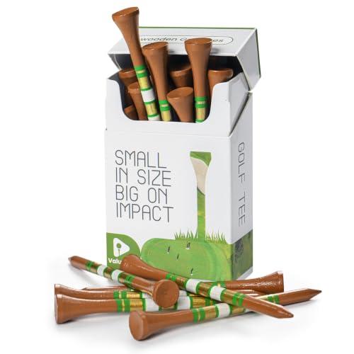 Premium Bamboo Wood Golf Tees Unique Box Design 18-Pack Per Box Value 18 Pack, Wooden Tees in 2 3/4" 3 1/4" Durable Stylish for Golfers, USA Flag Design Pro Tee Choice (Brown&Gold(1 Box), 3 1/4 Inch)