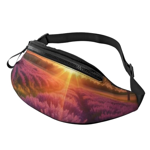 Pochete de lavanda prado ao pôr do sol primavera para homens e mulheres bolsa de cintura impermeável grande bolsa transversal para cinto bolsa de corrida