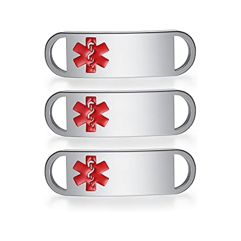 JF.JEWELRY 3 Pack Stainless Steel Medical Alert ID Tag for Medical Alert Bracelet | Curved Comfort Design - Free Customize Engraved Medical Tag, Black/Red Logo Cover
