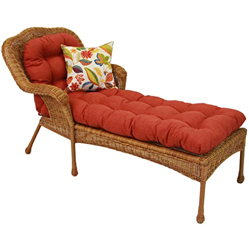 Blazing Needles U-Shaped Outdoor Solid Spun Polyester Tufted Chaise Lounge Cushion, 74\" x 19\", Cinnamon