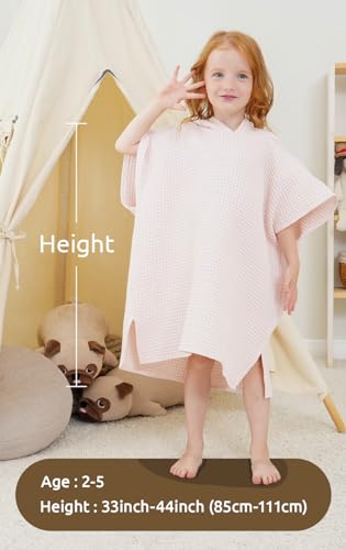 Image of BANGSAUR Hooded Poncho Towel for Toddlers Babies Cotton Lightweight Cover-up Bath Beach Changing Towels, 2-5 Years,Yellow,23.6in