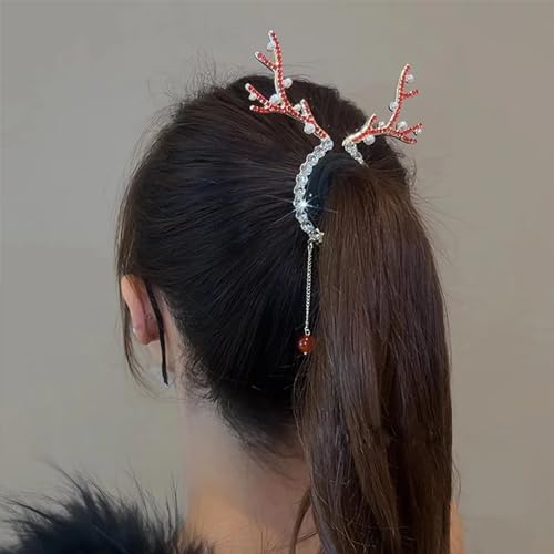 mdgfge Pinzas de Pelo de Navidad con Ciervos, Perlas, Borla, Barrette, Accesorios para Mujeres y Niñas, 2 Piezas miniatura 7