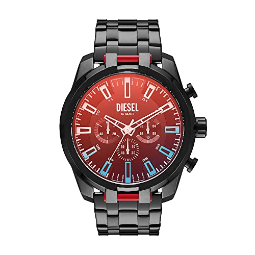 Bracciale in acciaio nero Diesel Orologio Split da uomo, movimento cronografo, cassa in acciaio inossidabile nero da 51 mm con bracciale in acciaio inossidabile, DZ4589