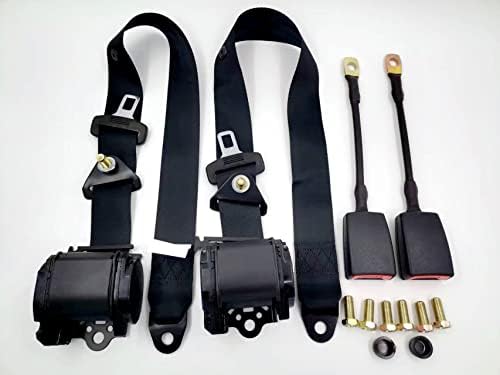 Myween 2pack Universal 3 P0INT Adjustable Retractable Belts Fits Club Golf Cart,Go Kart, Van,UTV,VR, Buggies, Minivan,Pickup and Truck black