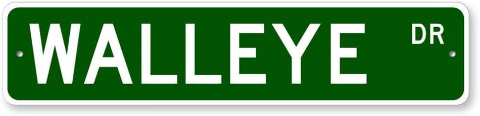 Walleye Street Sign, Fishing Sign, Wall Decor Plaque Poster for Cafe Bar Retro Tin Sign 16" x 4"