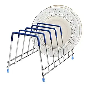 Plantex Stainless Steel Thali Stand/Plate Stand/Dish Stand/Utensil Rack/Kitchen Stand/Lid Organizer (6 Plates - Chrome)