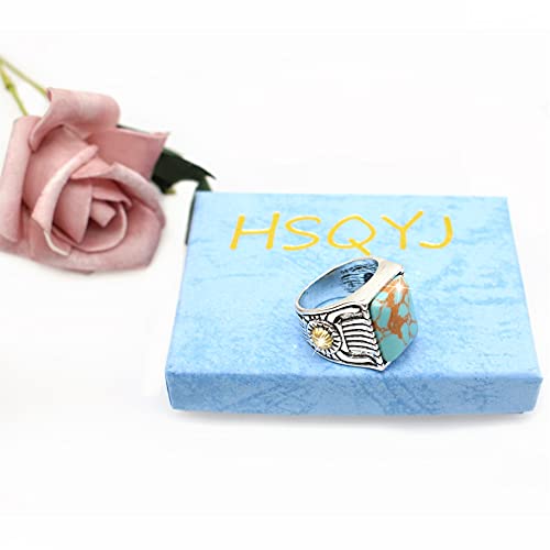Retro Simulated Turquoise Statement Ring Uniquely Stylish Gothic Hip Hop Punk Promise Gemstone Cocktail Ring Party Jewelry Gifts For Men Women (10) #TOP5