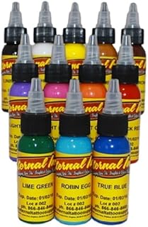 Eternal Authentic Tattoo Ink, 12 Color Sample Set, 1/2 oz Bottles