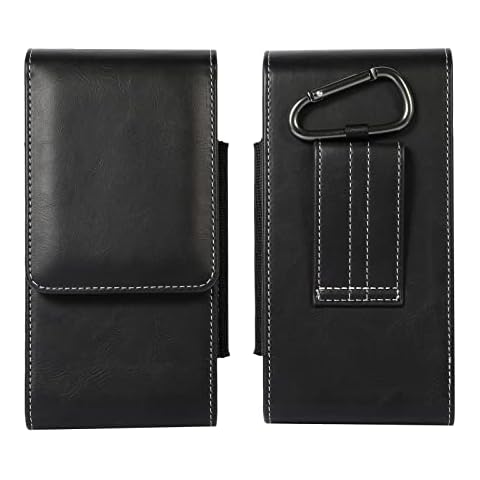 Vertical PU Leather Dual Layer Belt Clip Case Smartphone Holster for Samsung Galaxy S22 Ultra S22+ S21 Ultra A12 A22 A03s A52s POCO F3 5G Moto G50 E30 Google Pixel 6 Pro Redmi Note 10 Pro (Black) Cover
