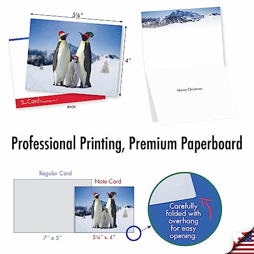 Image of The Best Card Company - 10 Blank Animal Christmas Note Cards - Assorted Bulk Holiday Cards for Men and Women, Fun Wildlife (4 x 5.12 Inch) - Penguins and Greetings M2951XSB