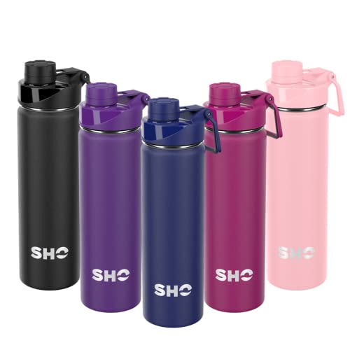 SHO Stainless Steel Sports Water Bottle - Leak Proof, BPA Free, No Sweat, Vacuum Insulated Double Walled Metal Flask - 12 Hours Hot 24 Hours Cold (660ml Midnight Blue)