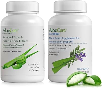 AloeCure Organic Aloe Vera Capsules 2 Pack - VeraFlex 1btl, Aloe Vera Capsules 1btlx60caps