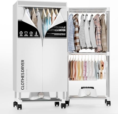 Wäschetrockner, Tragbare Trockenmaschine mit Timer, 60inch Wäschetrockner mit großer Kapazität, elektrischer Trockner/Rack für Zuhause (Grau BW1)