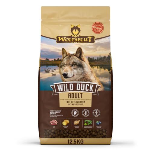 WOLFSBLUT – Wild Duck Adult | Trockenfutter mit Superfoods für ausgewachsene Hunde. Getreidefreies Alleinfutter ohne Zusatzstoffe im Beutel | 12,5kg Ente