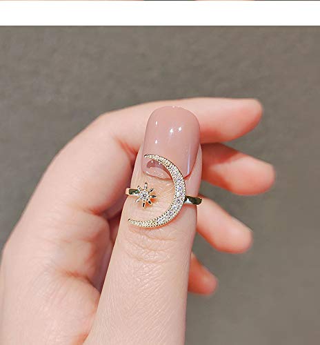 Adjustable Ring Open Rings For Women Girls Fashion Jewelry For Birthday Christmas Gift For Girlfriend Gold Sliver Plate Moon Rings Set For Mom Nana Sister #TOP5