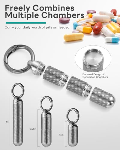 Image of TISUR Titanium Keychain Pill Holder Small Metal Pill Case | Portable Waterproof Pill Container,Travel Pill Bottle Box for Purse