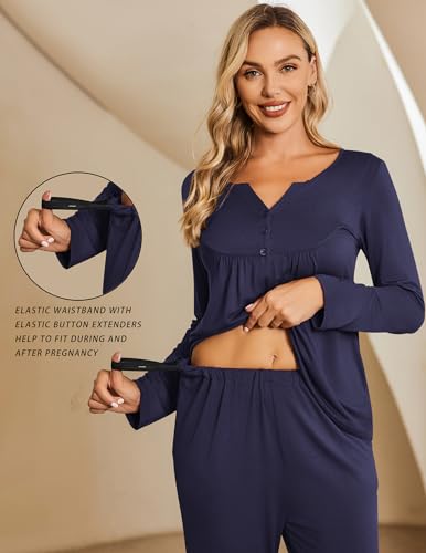 Ekouaer Maternity Nursing Pajama Sets Labor Delivery Pjs Long Sleeve Breastfeeding Pajamas Pregnancy Sleepwear Set2