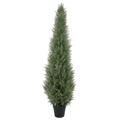 Image of Bellacat 5ft UV Resistant Artificial Topiary Trees Outdoor, 60in Faux Cedar Tree with Full & Realistic Leaves, Fake Cypress Tree for Front Door Proch Patio Deck Balcony Yard Decor
