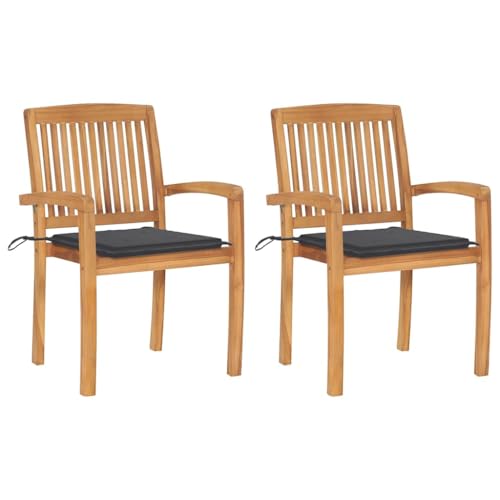 IBUQDDV Lot de 2 chaises de jardin en teck massif avec coussins anthracite - Chaises empilables...