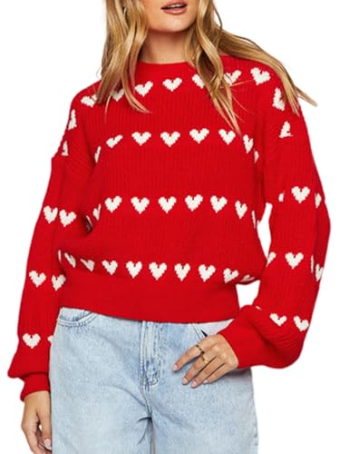 Image of Yimoon Valentine Heart Sweater for Women Cute Long Sleeve Crewneck Chunky Knitted Pullover Sweaters