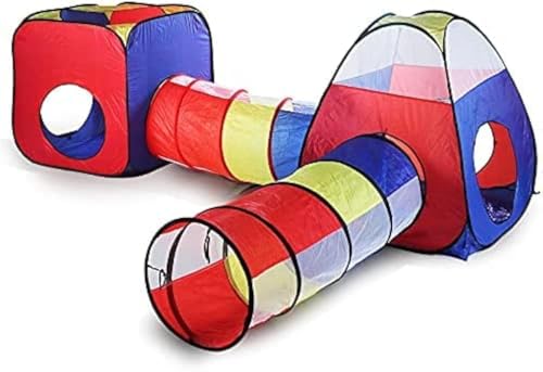 Revivoer Plegable Tunel de Juego Infantil 4 en 1 Pop-up Tienda Campaña con Tunel, Jardín Casitas Infantil Exterior Interior, Juguetes Regalo de Cumpleaños para Niño Niñas Bebes (Sin Balón)
