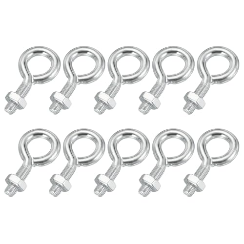 Image of PATIKIL M8x20mm Eye Bolts, 10 Pcs Carbon Steel Threaded Eyebolt Eye Hooks Screws with Nut for Hanging or Securing Cables Silver