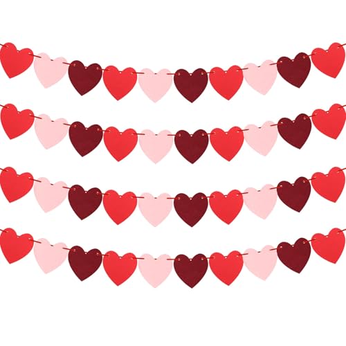 Fogcosy Valentines Day Decorative Heart Garland - Red Pink Felt Hearts 112 inches Perfect for Valentines Day Wedding Birthday Parties
