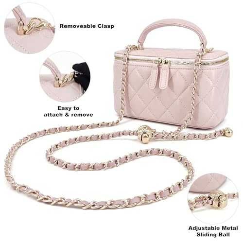 Image of M-ioi-M Small Genuine Leather Purse Quilted Crossbody Bag for Women, Mini Top-Handle Shoulder Handbag w /Gold Chain Strap