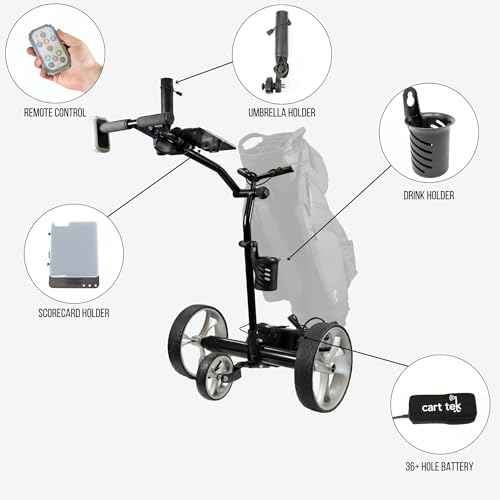 image for Cart-Tek Electric Golf Push Cart with Remote Control, Rugged Steel Fra