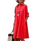 Womens Linen Long Sleeve Simple Printed Button Down Shirt Dress Plus Size Loose Shirt Dresses for...