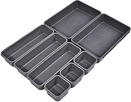 Catekro 8 Pièces Organiseurs de Tiroir, Organisateur Tiroir, Boîtes de rangement ouvertes Rangement Séparateurs de Tiroir en pour Les Cuisines, Bureaux, Chambres (Gris Foncé) Cover