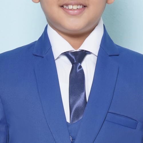 Image of AJ DEZINES Kids 5 Piece Solid Cotton Blend Coat Pant Suit Set For Boys