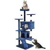 54" Cat Tree for Indoor Cats - Multi-Level Cat Tree Tower with Cat Scratching Post, Perches, Plush Toys & Cozy Hideaways - Cat Tower Makes Perfect Pet Gift - Navy Blue