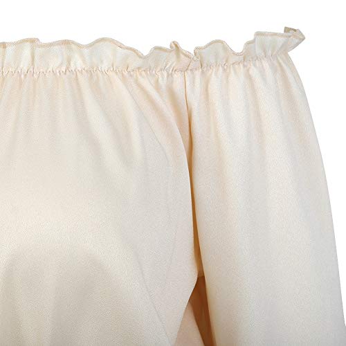 Womens Long Sleeve Off Shoulder Tops Renaissance Pirate Shirt Gothic Peasant Blouse Summer Smocked Top Beige, XS