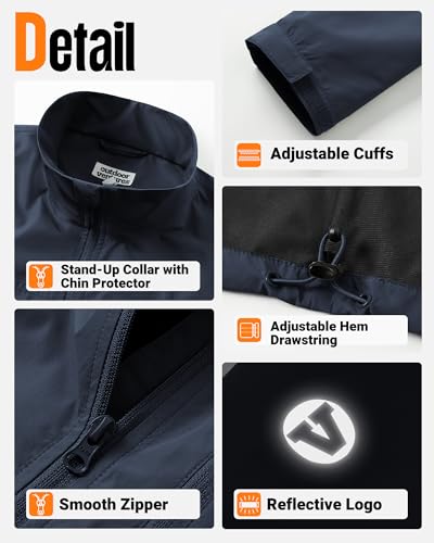 Outdoor Ventures Men's Lightweight Jackets Waterproof Fleece Lined Rain Jackets Windproof Jacket for Hiking Cycling Golf4