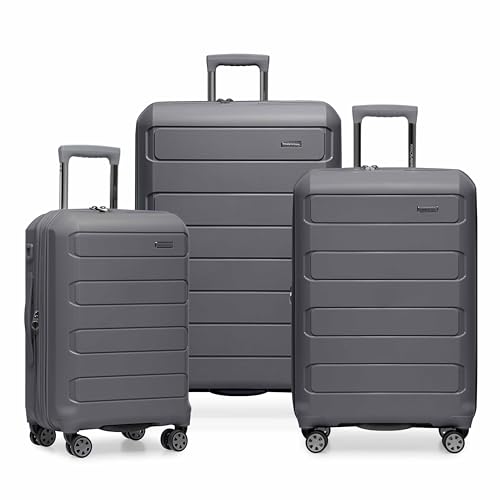 Traveler's Choice Pagosa Indestructible Hardshell Expandable Spinner Luggage, Gray, 3-Piece Set (22/26/30)