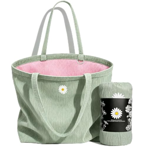 Bolso tote para mujer CYD, bolso de playa ligero y plegable en tonos pastel, con bolsillos útiles y diseño abierto, ideal para verano, viajes y uso diario miniatura 1