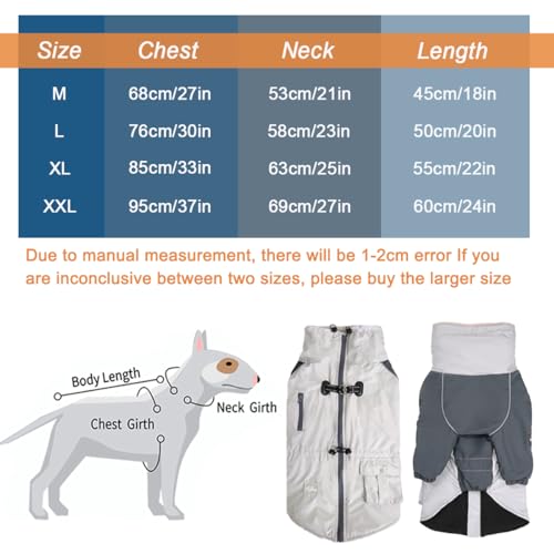 Hundemantel Grosse Winddicht Warmer Hundekapuzenpulli Eingebautes Geschirr Für Mittlere Und Große Hunde Geeignet Für Hunde Indoor Und Outdoor (Grau,XXL)