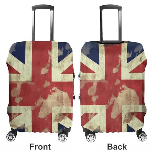 Vintage Union Jack British Flag Luggage Cover, Washable Elastic Suitcase Cover Protector Fit 18-32 Inch Luggage3